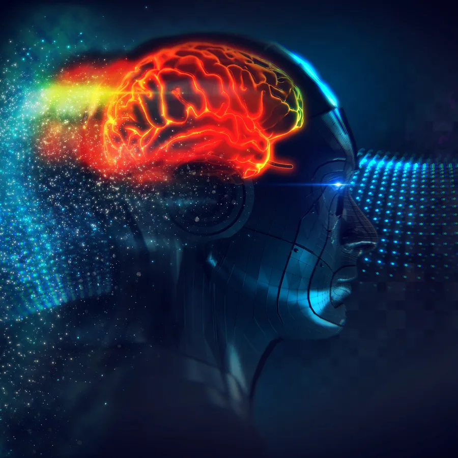 Illustration of an AI brain inside a human-like head