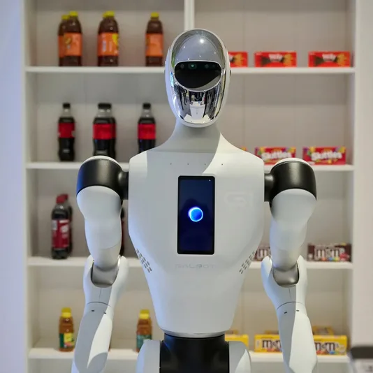 A humanoid service robot in a shop