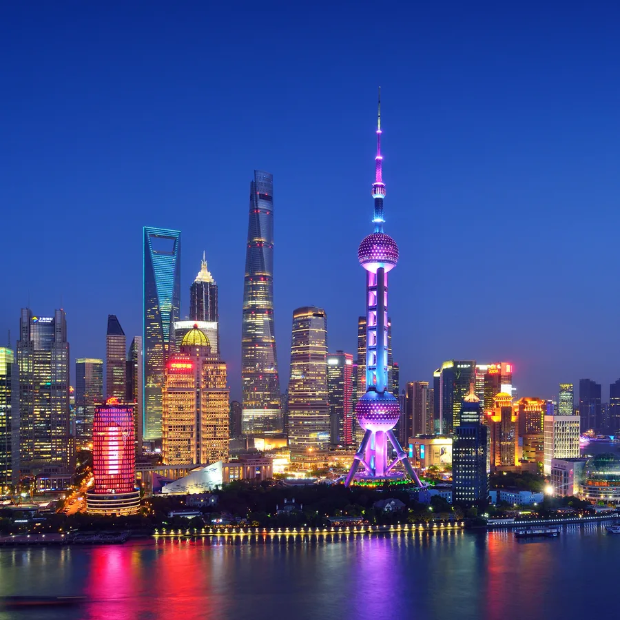 Shanghai skyline across the Huangpu River at night