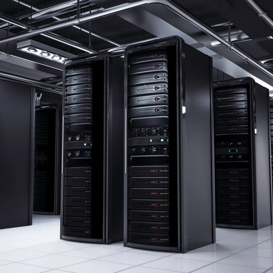 Rows of servers in a data centre