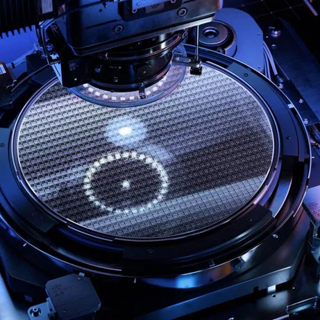 A silicon wafer on an inspection tool