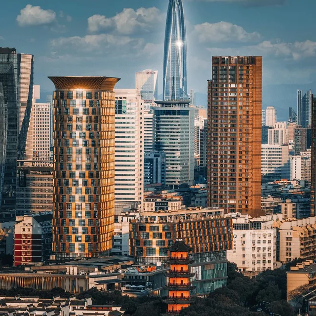 Ningbo skyline with the Tianfeng Pagoda